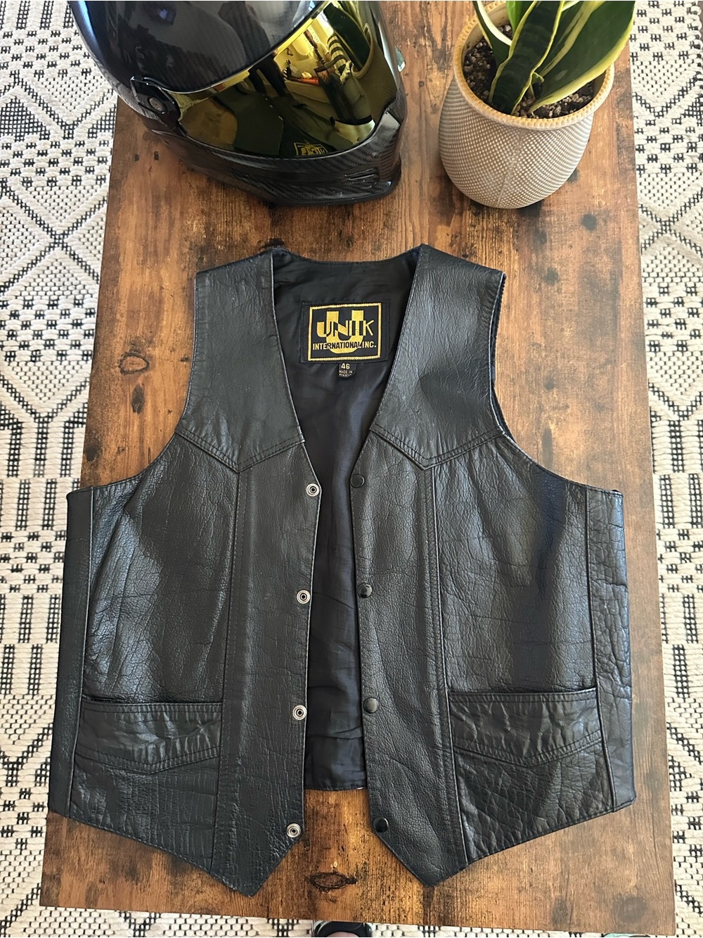 UNIK Black Leather Vest for Men